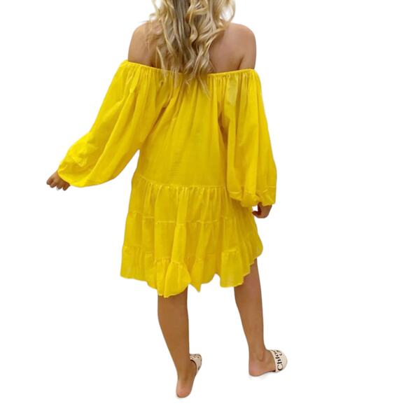 ERIKA PENA Brielle Short Boho tiered ruffle dress Santorini Sun Size S / M NEW - Picture 6 of 8